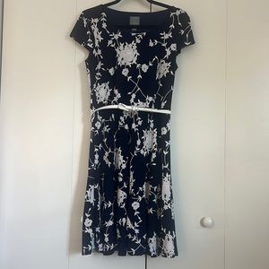 Blue Dress with White Embroidery Flowers